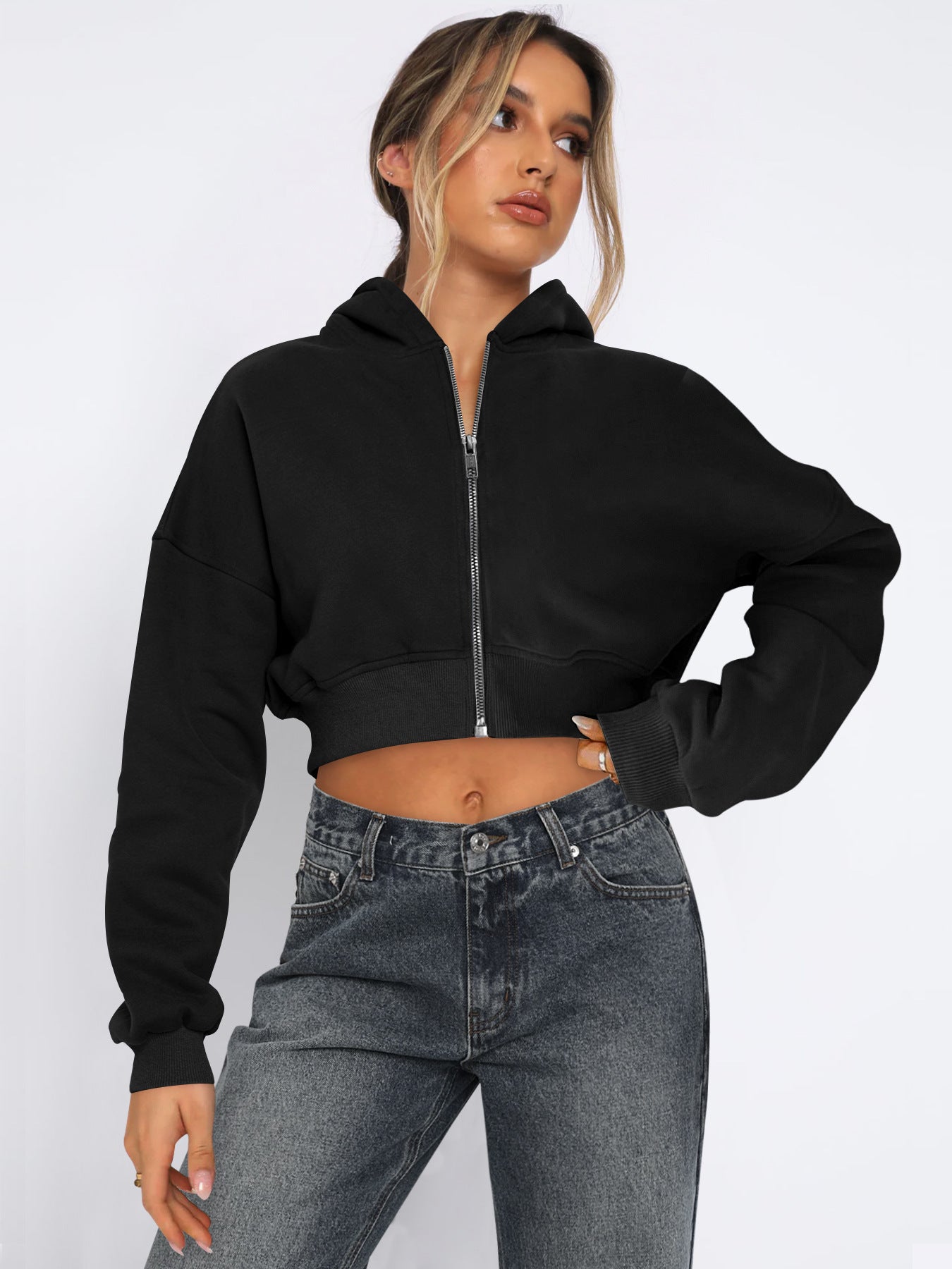 Kurzer Fleece-Hoodie mit Reißverschluss
