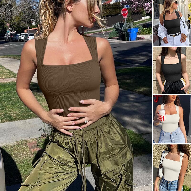 Carina | Body a coste con scollo quadrato per donna