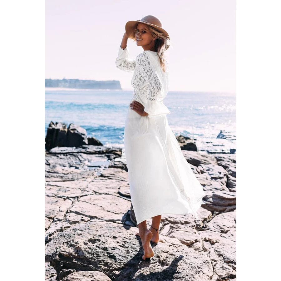Beatrix | Damen Boho Langkleid mit tiefem V-Ausschnitt