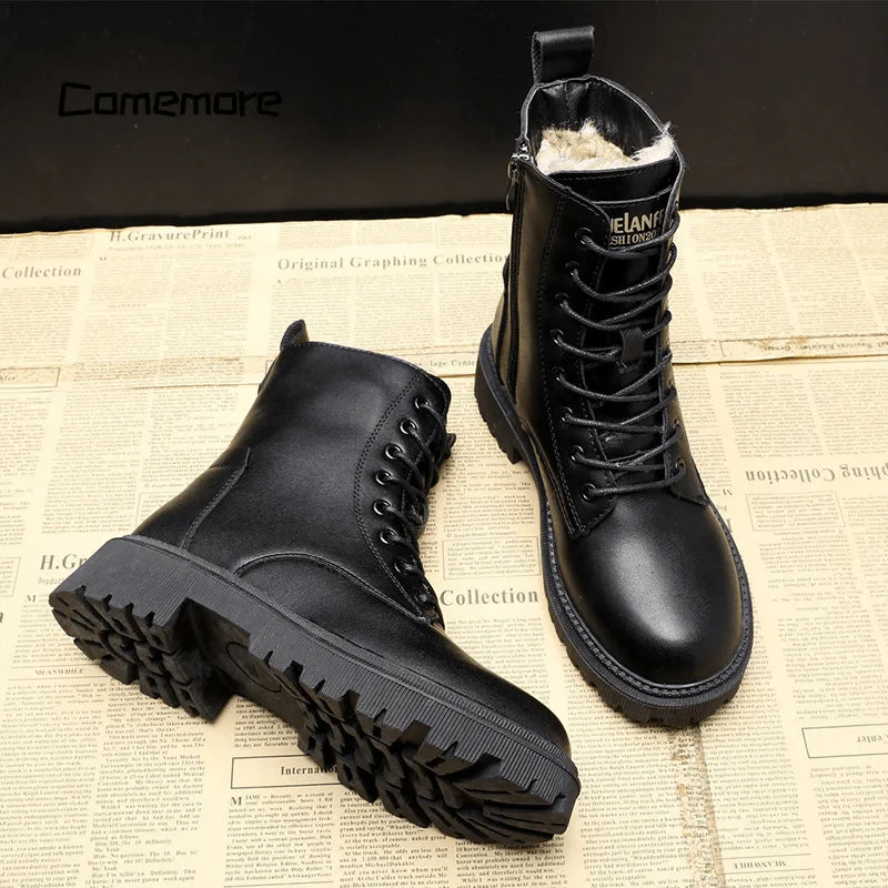 Vera | Zeitlose schwarze Lederstiefel mit Fellfutter