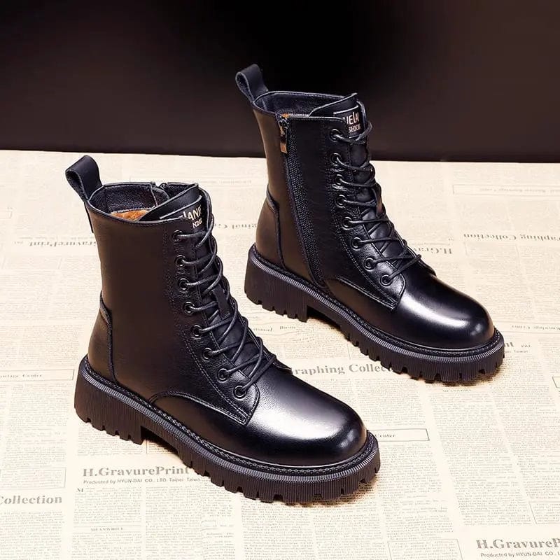Vera | Zeitlose schwarze Lederstiefel mit Fellfutter