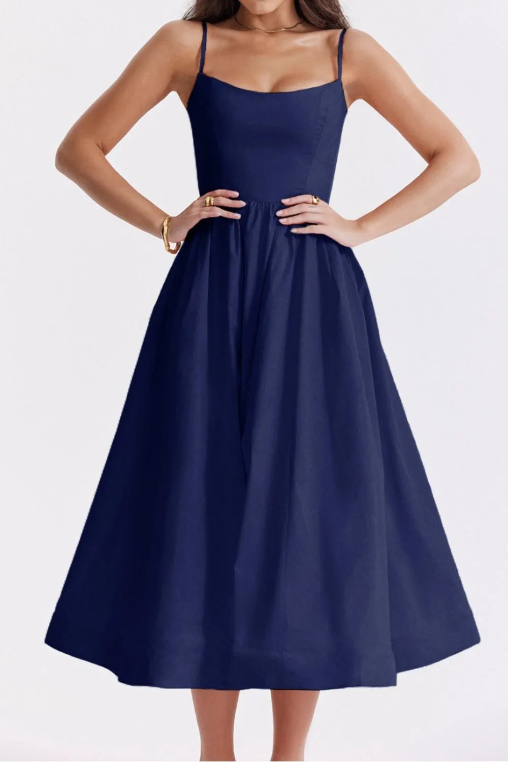 Ania | Elegantes Midikleid in A-Linie mit Spaghettiträgern