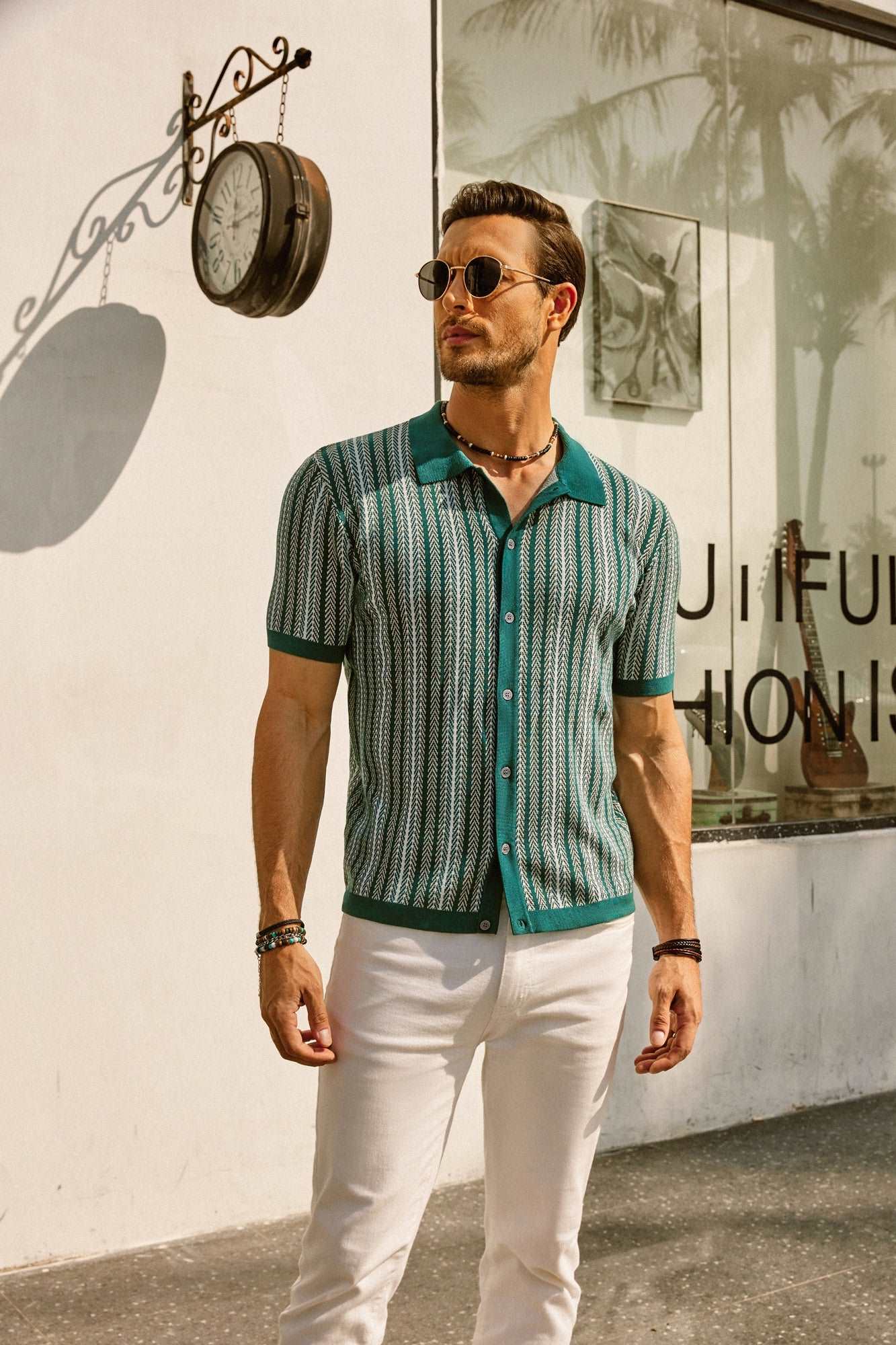 Variant image for Felix | Herren Poloshirt Retro Streifen Button-Down Kurzarm Shirt-4