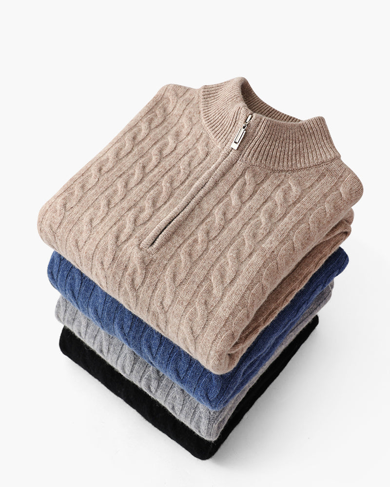 Woven pullover with half zipper