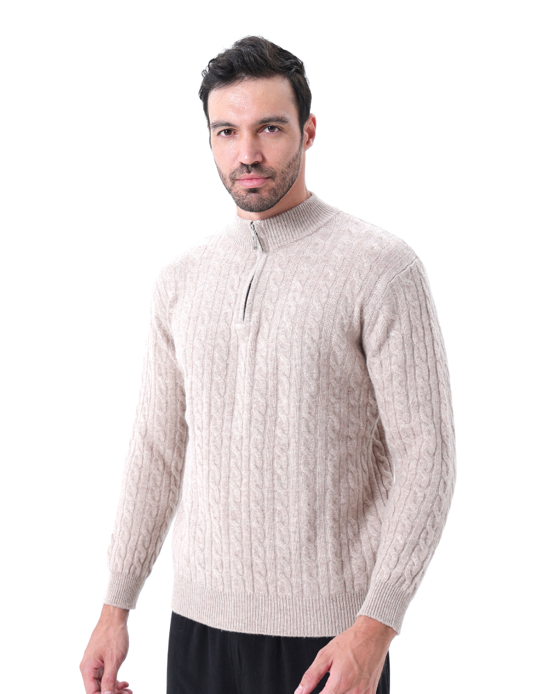 Woven pullover with half zipper