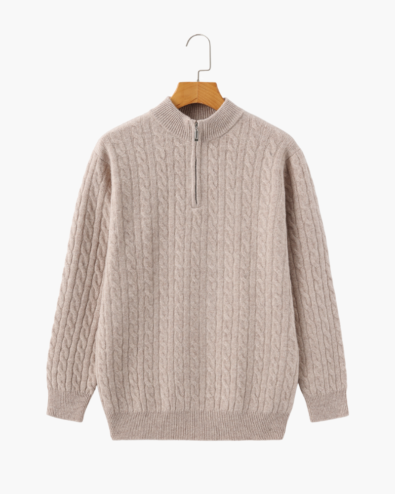 Woven pullover with half zipper