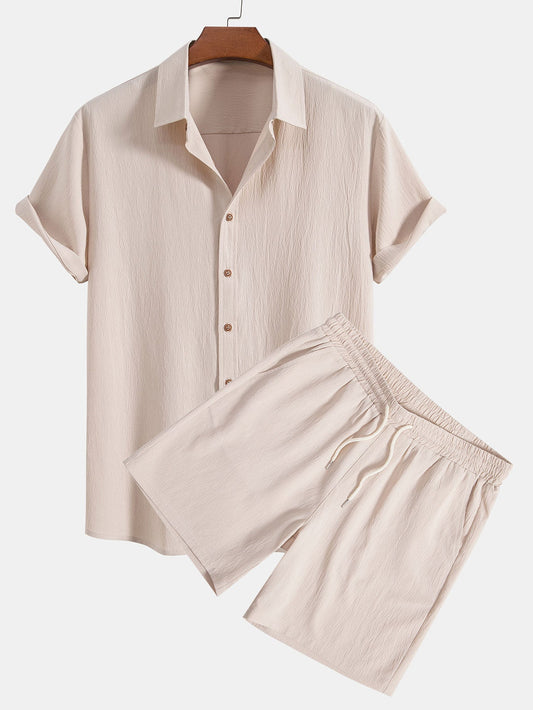 Maxine | Faltiges Texturiertes Hemd und Shorts Set für Damen