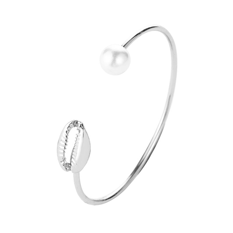 Damen Armreif mit Perle und Muschel – Filigranes Design in Gold- und Silberoptik, Ideal für Sommer- und Strandmode 6
