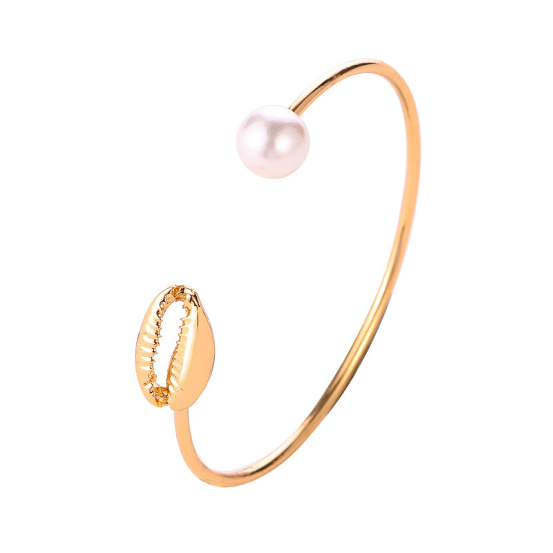 Damen Armreif mit Perle und Muschel – Filigranes Design in Gold- und Silberoptik, Ideal für Sommer- und Strandmode 5