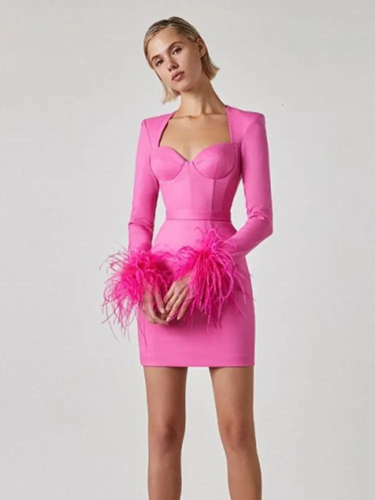 Beatrix | Damen Bodycon-Minikleid mit Federn für festliche Anlässe