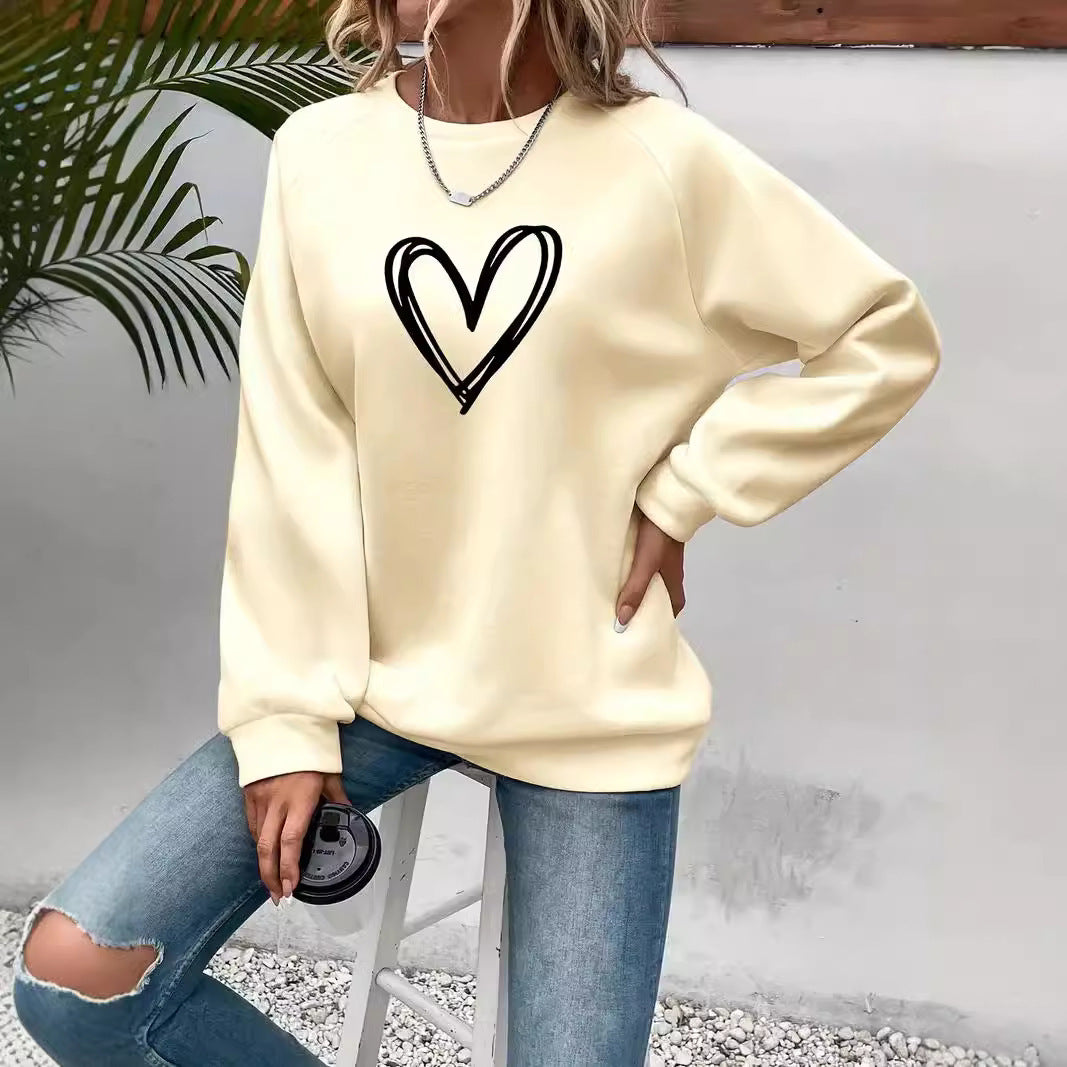 Herz-Print Rundhals-Langarmsweatshirt
