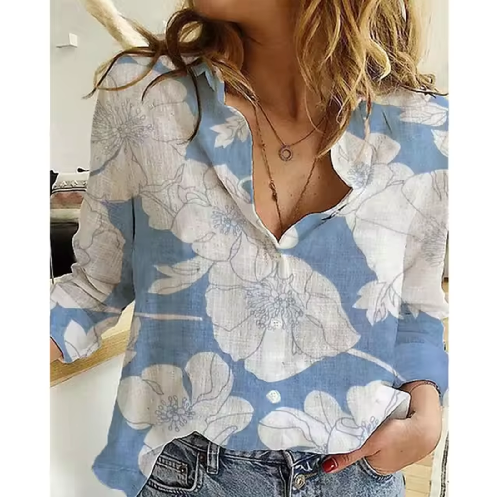 Variant image for Freya | Damen Bluse mit Blumenmuster – Leichte Langarmbluse für Sommer-19