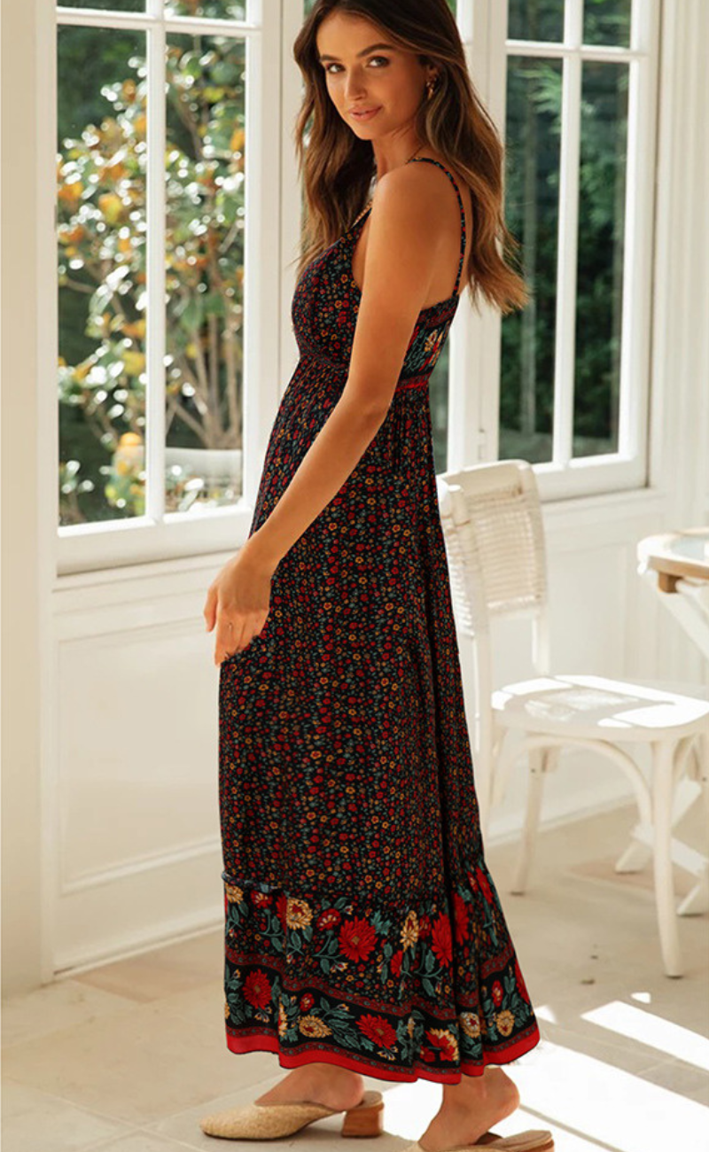 Beatrix | Bohemian Kleid für Damen mit Blumenmuster und Empire-Taille