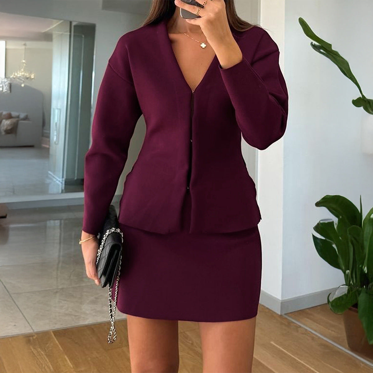 Elegantes Damen Zweiteiliges Set mit Figurbetontem Rock und Reißverschlussjacke – Weiches, Elastisches Material, Ideal für Büro und Feiern 4