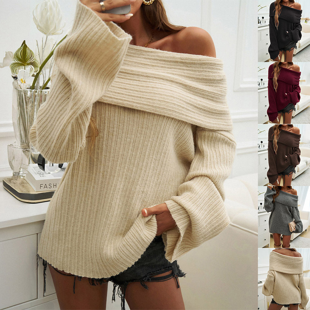 Eleganz Schulterfreier Strickpullover 1