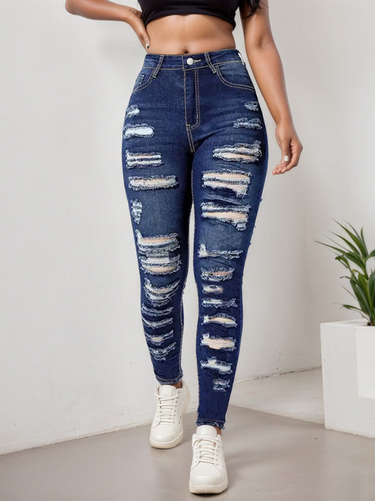 2025 Womens Ripped Tight Cropped Pants, New High Stretch Jeans, Fashionable And Versatile Street Style, Slim Fit Design, Womens Jeans And Clothing 1