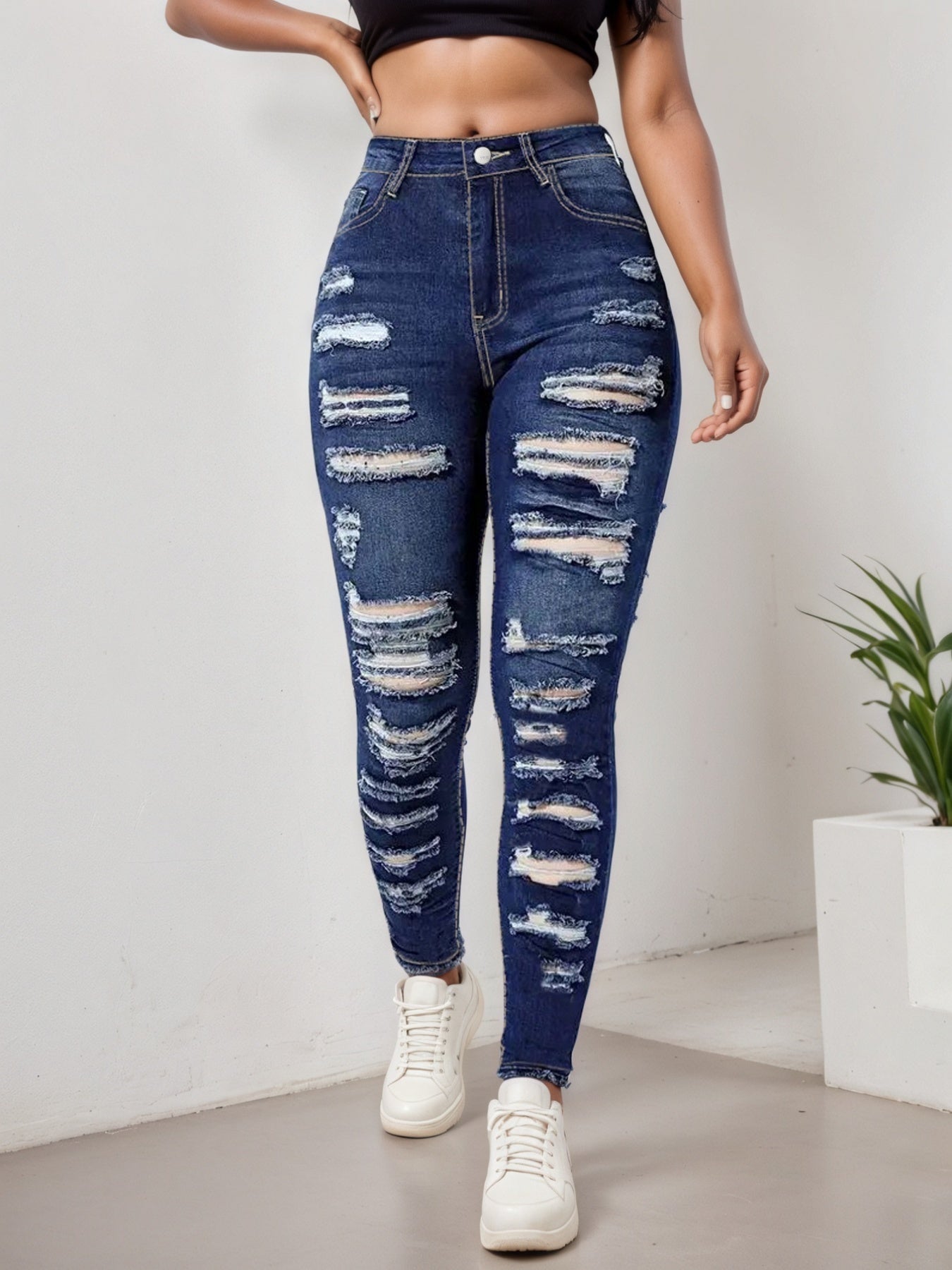 2025 Womens Ripped Tight Cropped Pants, New High Stretch Jeans, Fashionable And Versatile Street Style, Slim Fit Design, Womens Jeans And Clothing 8
