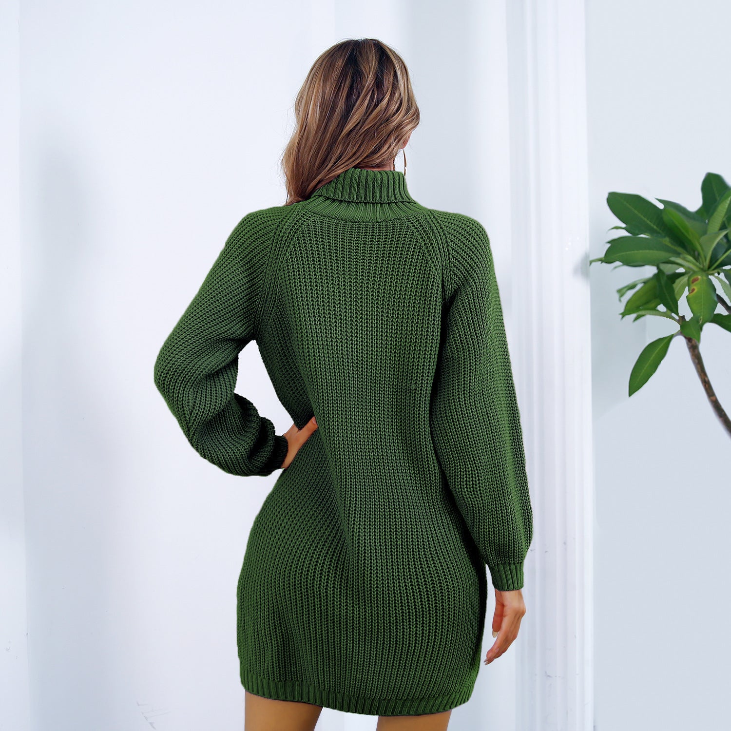 Damen Strickkleid mit Rollkragen und Gürtel 2