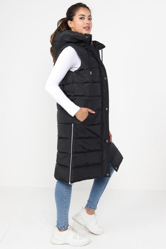 Ladies Girls Long Hooded Puffer Warm Padded Sleeveless Gilet Bodywarmer Zipper 2