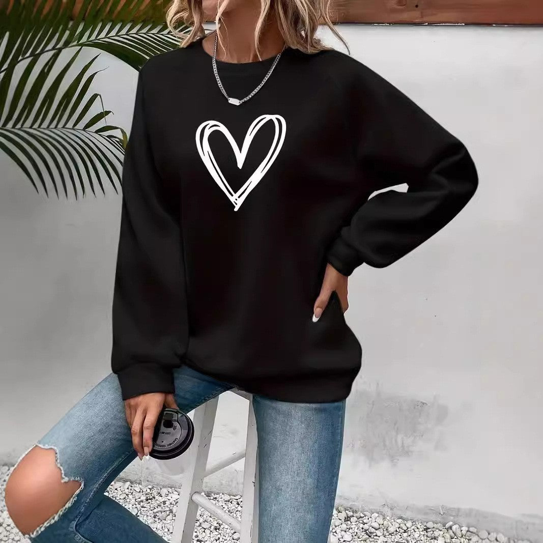 Herz-Print Rundhals-Langarmsweatshirt