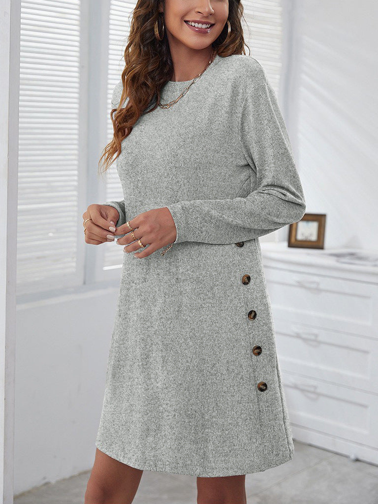 Long-sleeved Round-neck Straight Dress Fashion Casual Loose Solid Color Dress For Women Fall Spring Clothing 6