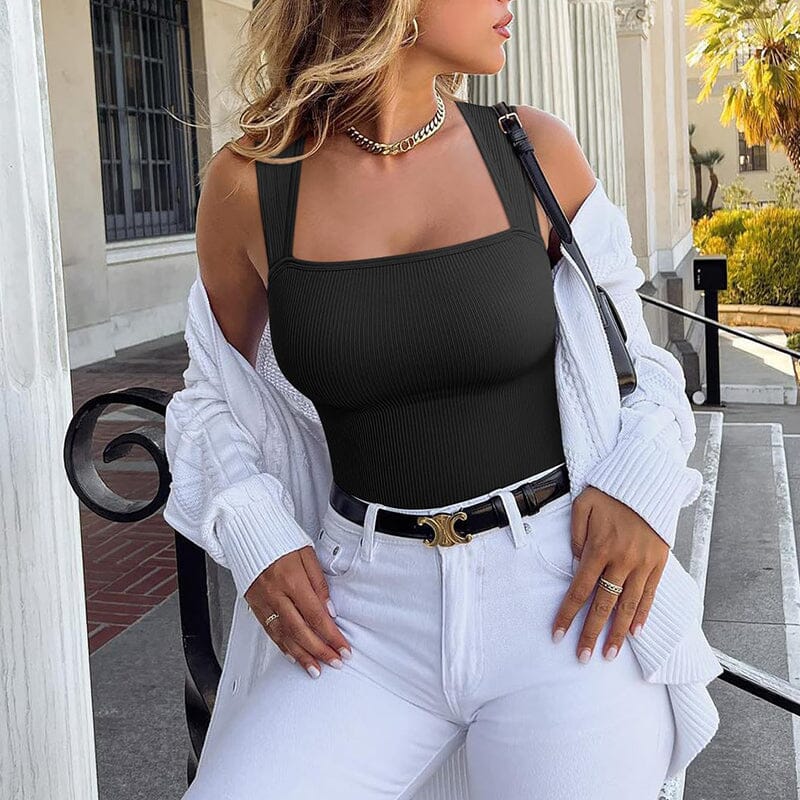 Carina | Body a coste con scollo quadrato per donna