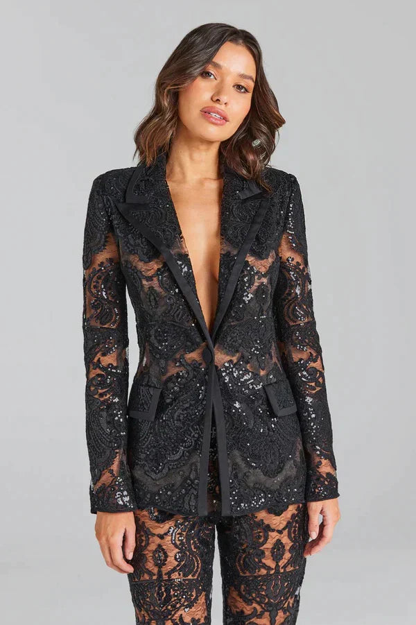 Beatrix | Eleganter Blazer mit modernen Netzhosen für Damen