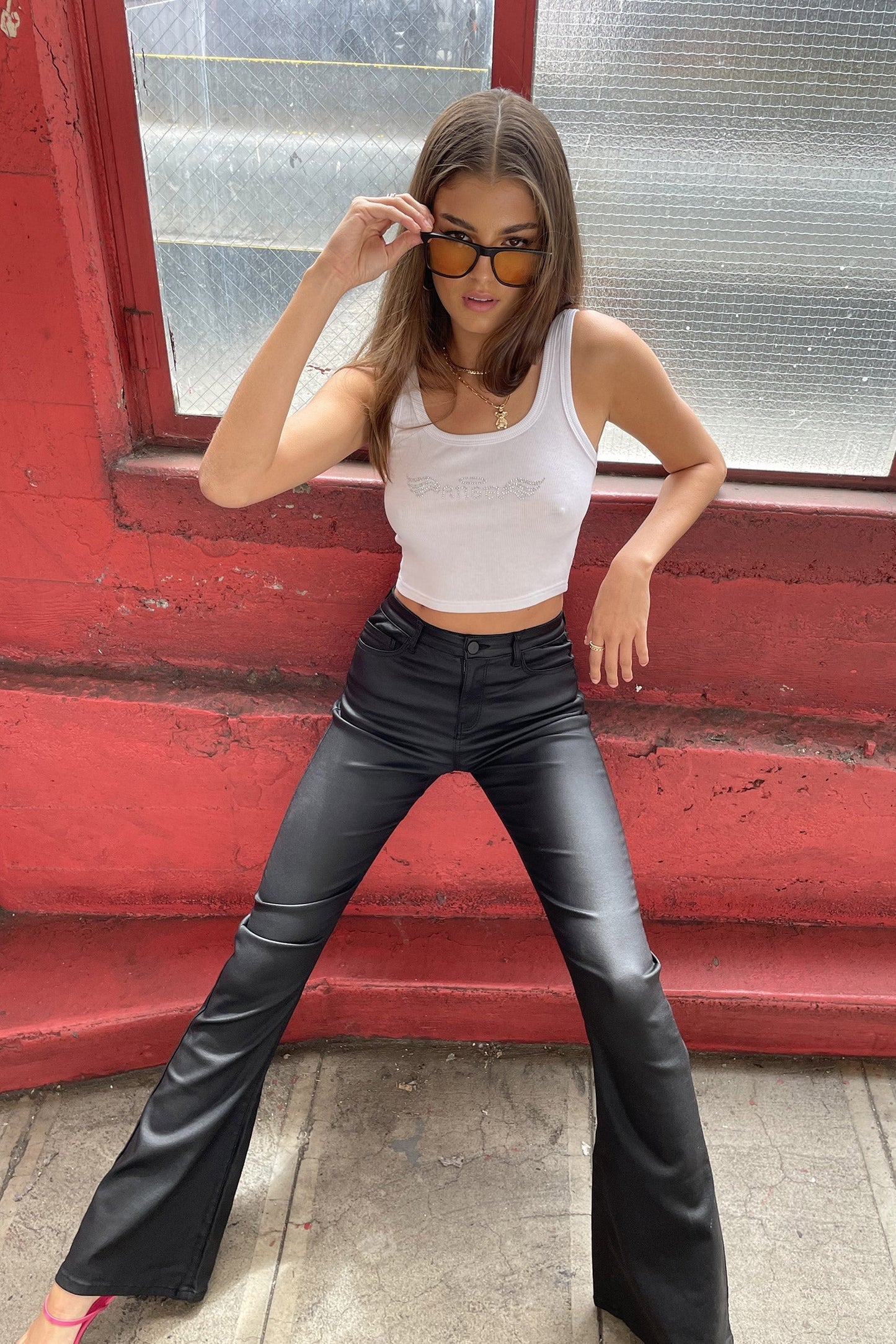 Lisa | Damen Flare Jeans aus Kunstleder