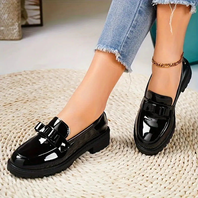 Beatrix | Damen Loafer mit Klobigem Absatz und Schleifenknoten