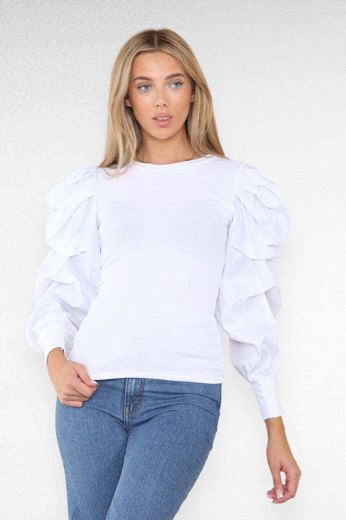 Oversized Top mit Puffärmeln für Damen – Bequemes Ribbed Oberteil aus Polyester und Elasthan, Ideal für Freizeit und Abendoutfits 7
