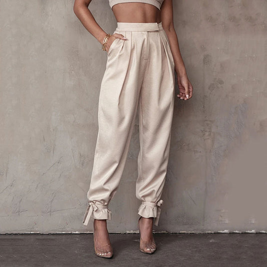 Beatrix | Weite Hose Damen mit Schleife aus Leinen für Sommer