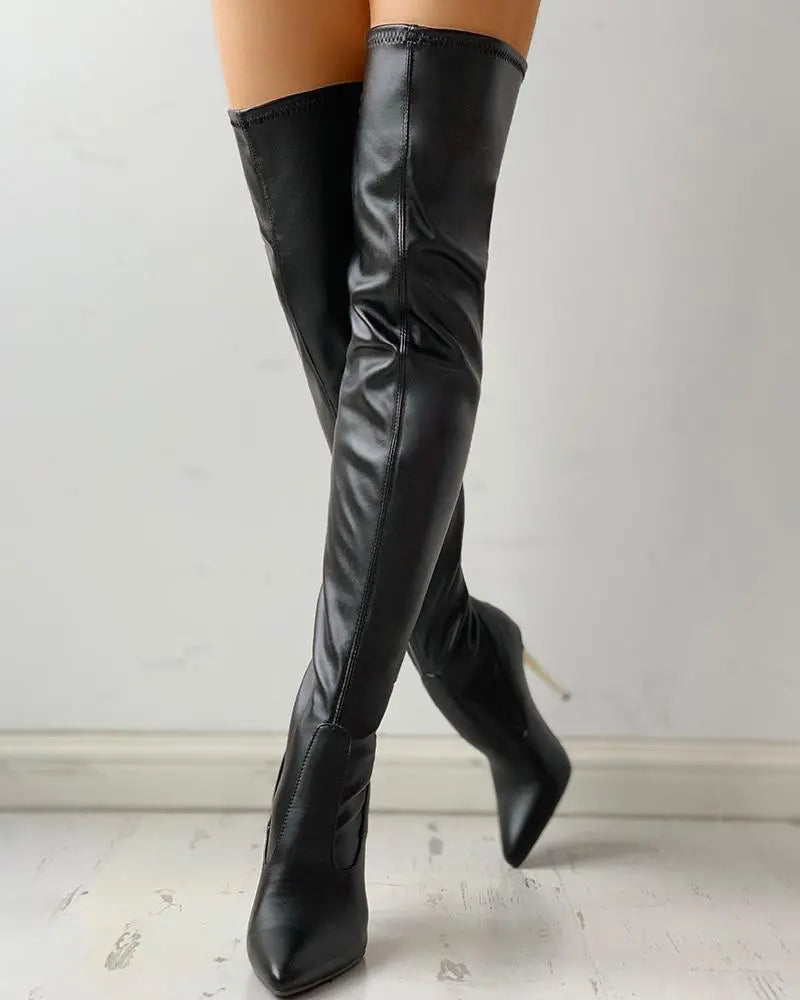 Kiara | Überknee Stiefel mit Goldener Ferse und Reißverschluss für Damen 5