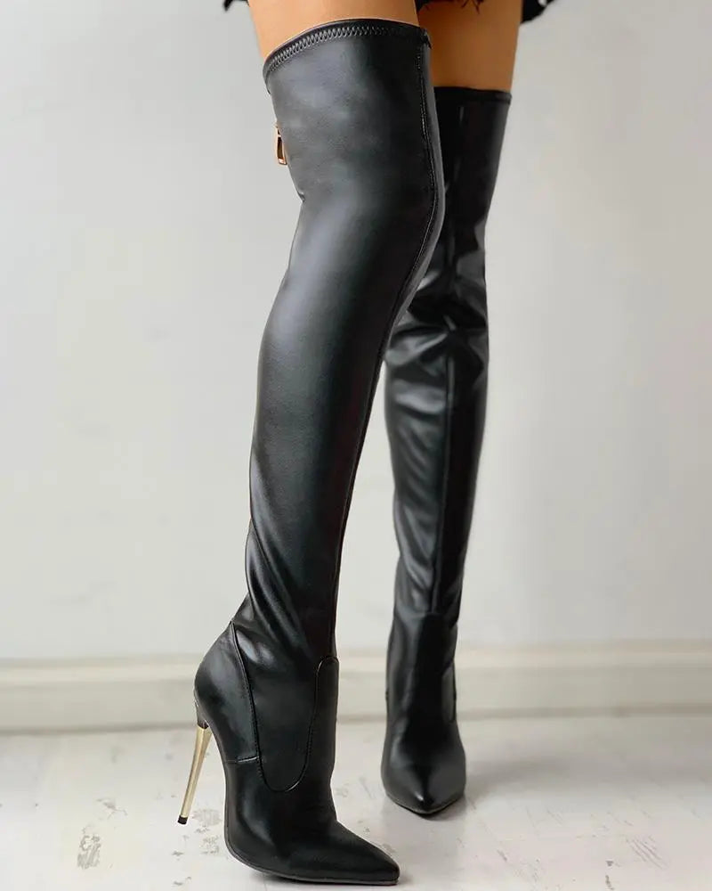 Kiara | Überknee Stiefel mit Goldener Ferse und Reißverschluss für Damen 6