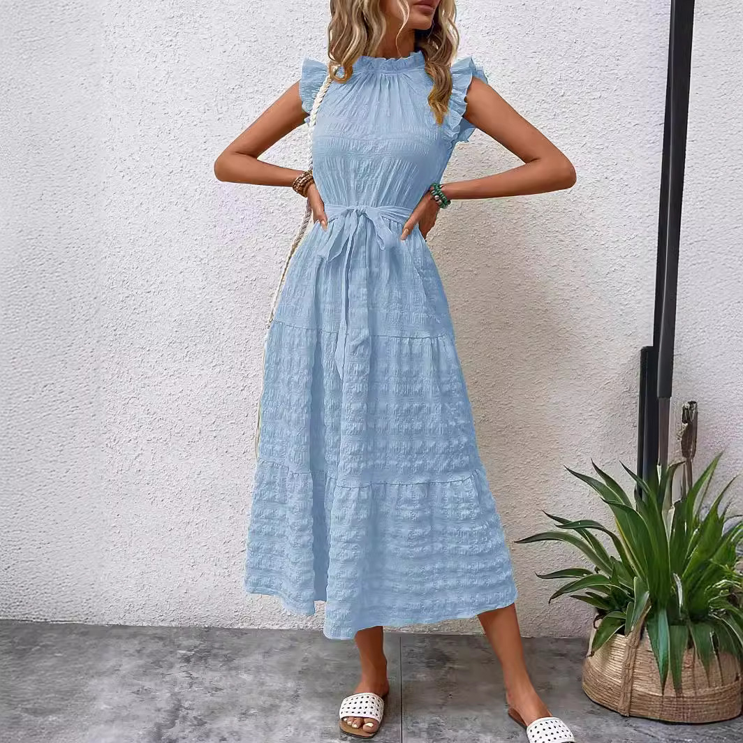 Denise | Elegantes Damenkleid mit Gürtel und Flyern für festliche Anlässe