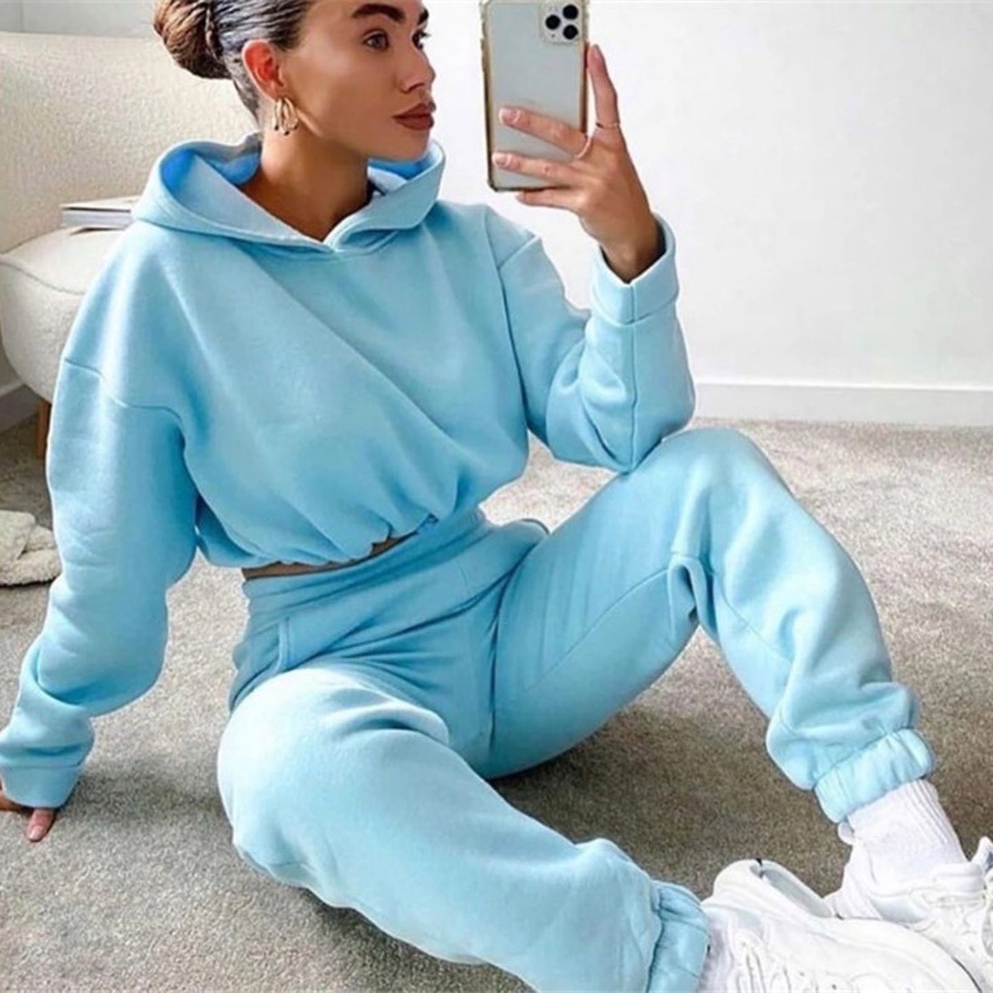 Damen Jogginganzug Zweiteiler mit Cropped Hoodie 6