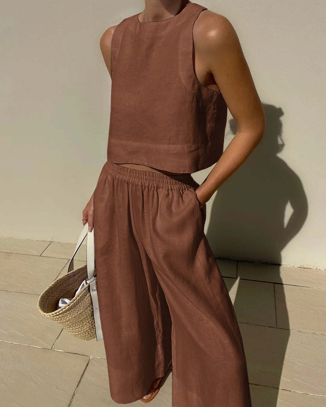 Variant image for Estrella | Zweiteiliges Leinen Set für Damen – Crop-Top und Weite Hose-25