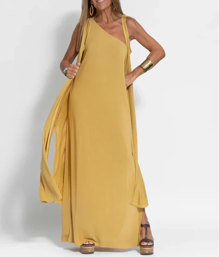 Lea | Elegant maxi dress with asymmetrical neckline for women