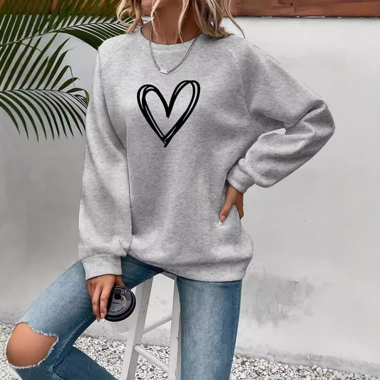 Herz-Print Rundhals-Langarmsweatshirt