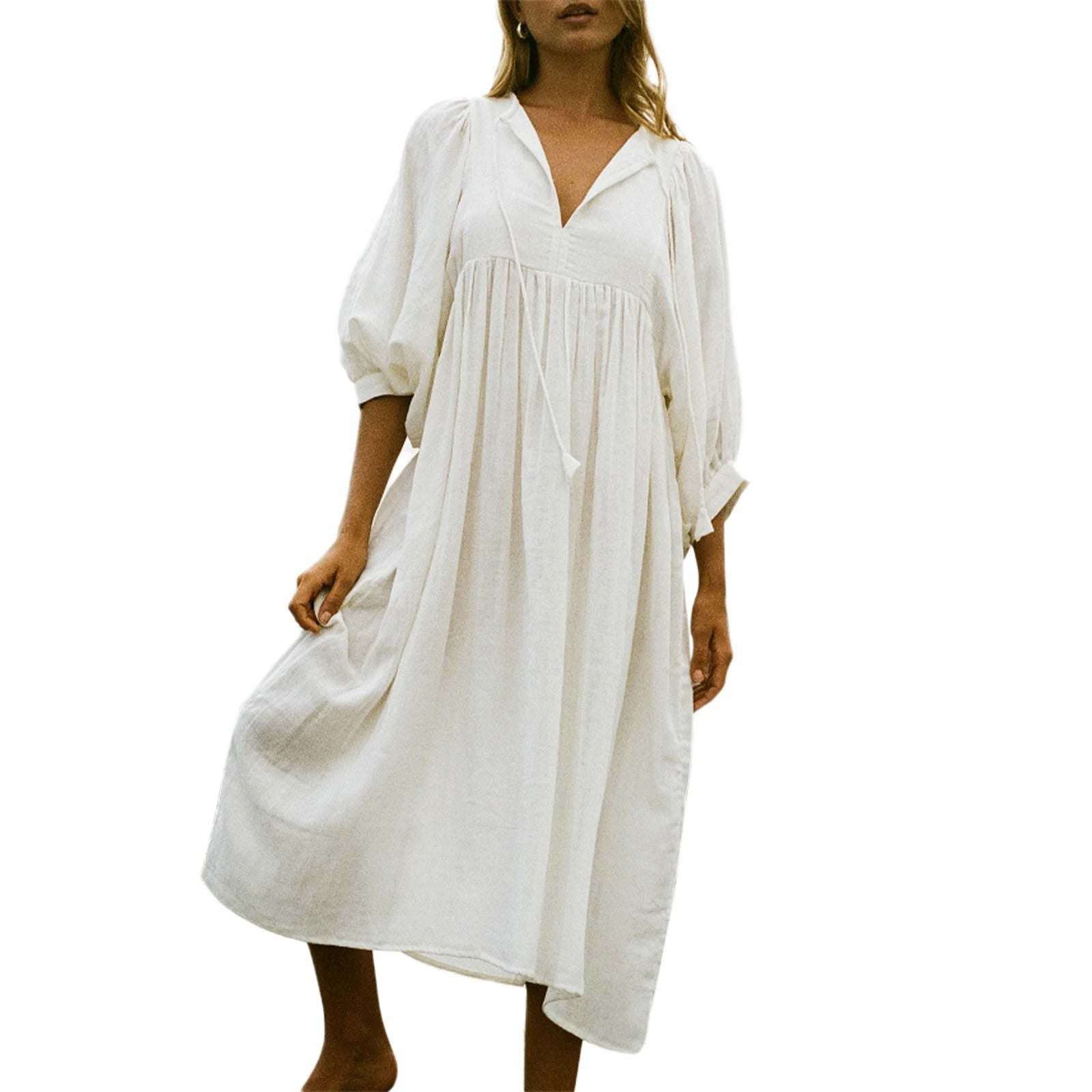 Variant image for Alessia | Damen Boho-Kleid mit V-Ausschnitt und Ballonärmeln-5