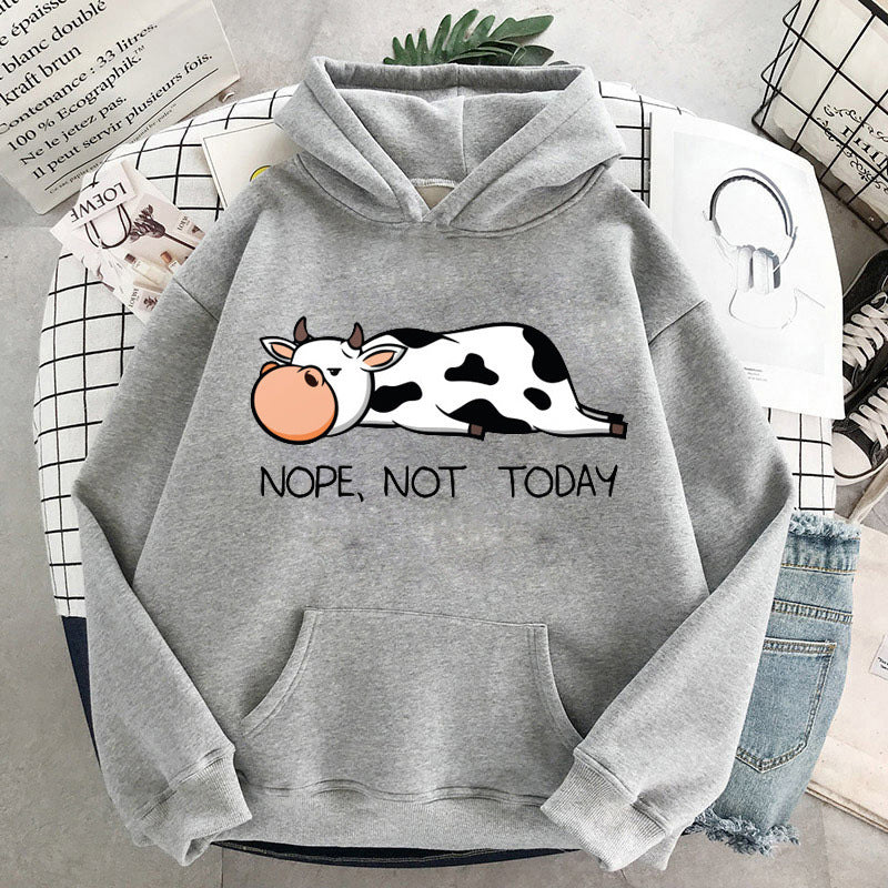 Damen Hoodie mit süßer Kuh und Print „Nope Not Today“ 3