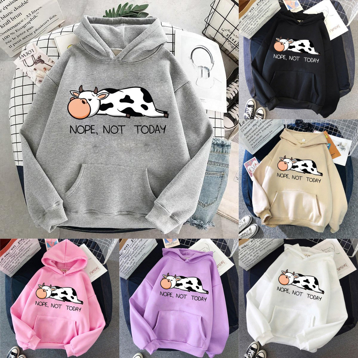 Damen Hoodie mit süßer Kuh und Print „Nope Not Today“ 1