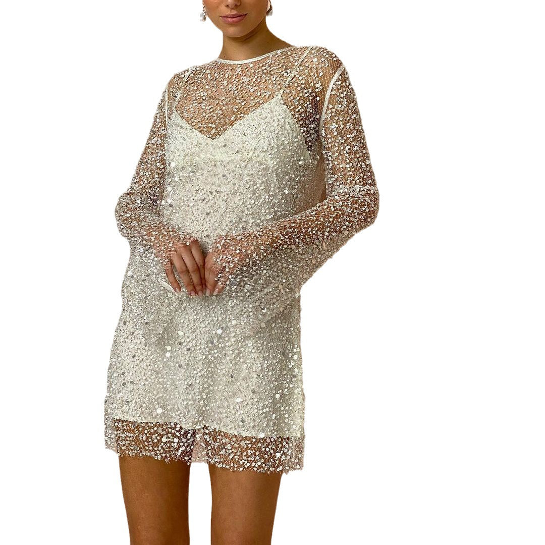 Amelia | Festliches Kleid Damen mit Transparentem Netz und Konten
