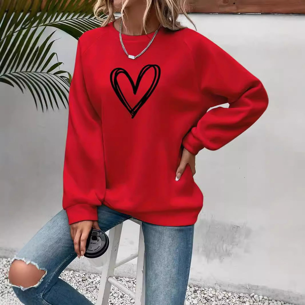 Herz-Print Rundhals-Langarmsweatshirt