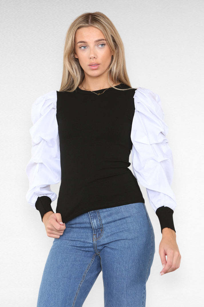 Oversized Top mit Puffärmeln für Damen – Bequemes Ribbed Oberteil aus Polyester und Elasthan, Ideal für Freizeit und Abendoutfits 12