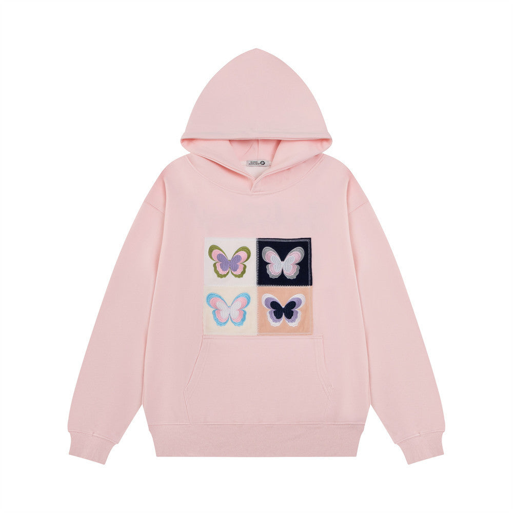 Hoodie mit gesticktem Schmetterlingsaufnäher