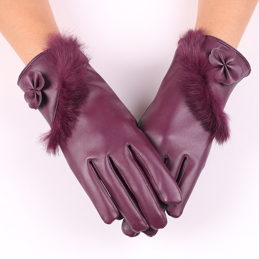 Warm leather gloves for women