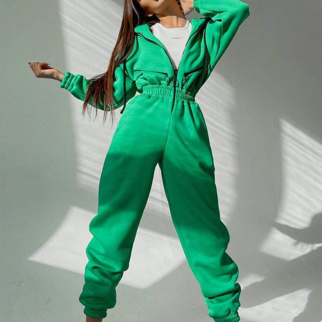 Casual Women Basic Hoodie Two Piece Sets Zipper Drawstring 6