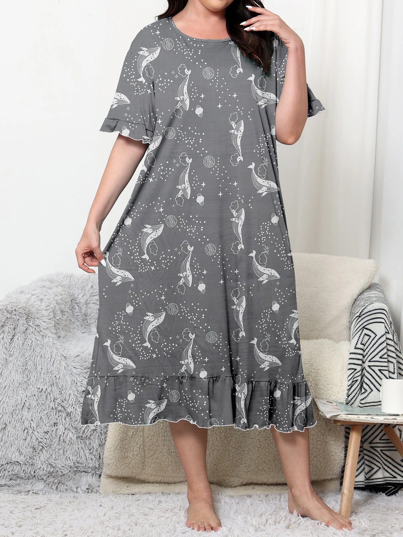 Variant image for Magdalena | Bequemes Nachthemd Damen mit Wal-Print für entspannte Nächte-1