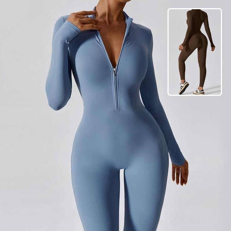 Zipper Long Sleeve Jumpsuit Yoga Fitness Training Pants Tight Hip Seamless Sports Jumpsuit For Women Clothing 1