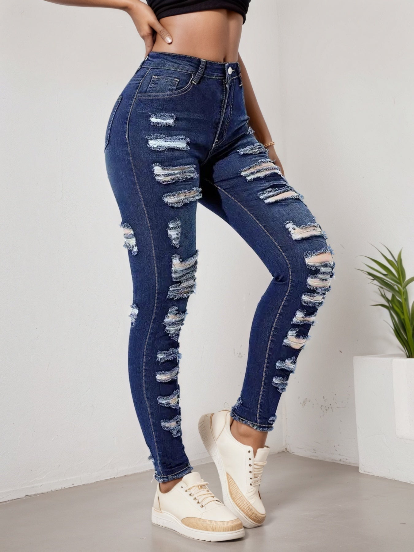 2025 Womens Ripped Tight Cropped Pants, New High Stretch Jeans, Fashionable And Versatile Street Style, Slim Fit Design, Womens Jeans And Clothing 4